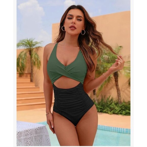 Blooming Jelly Womens One-Piece Swimsuit Ruched Cross Back Ties Size Large - Picture 4 of 12